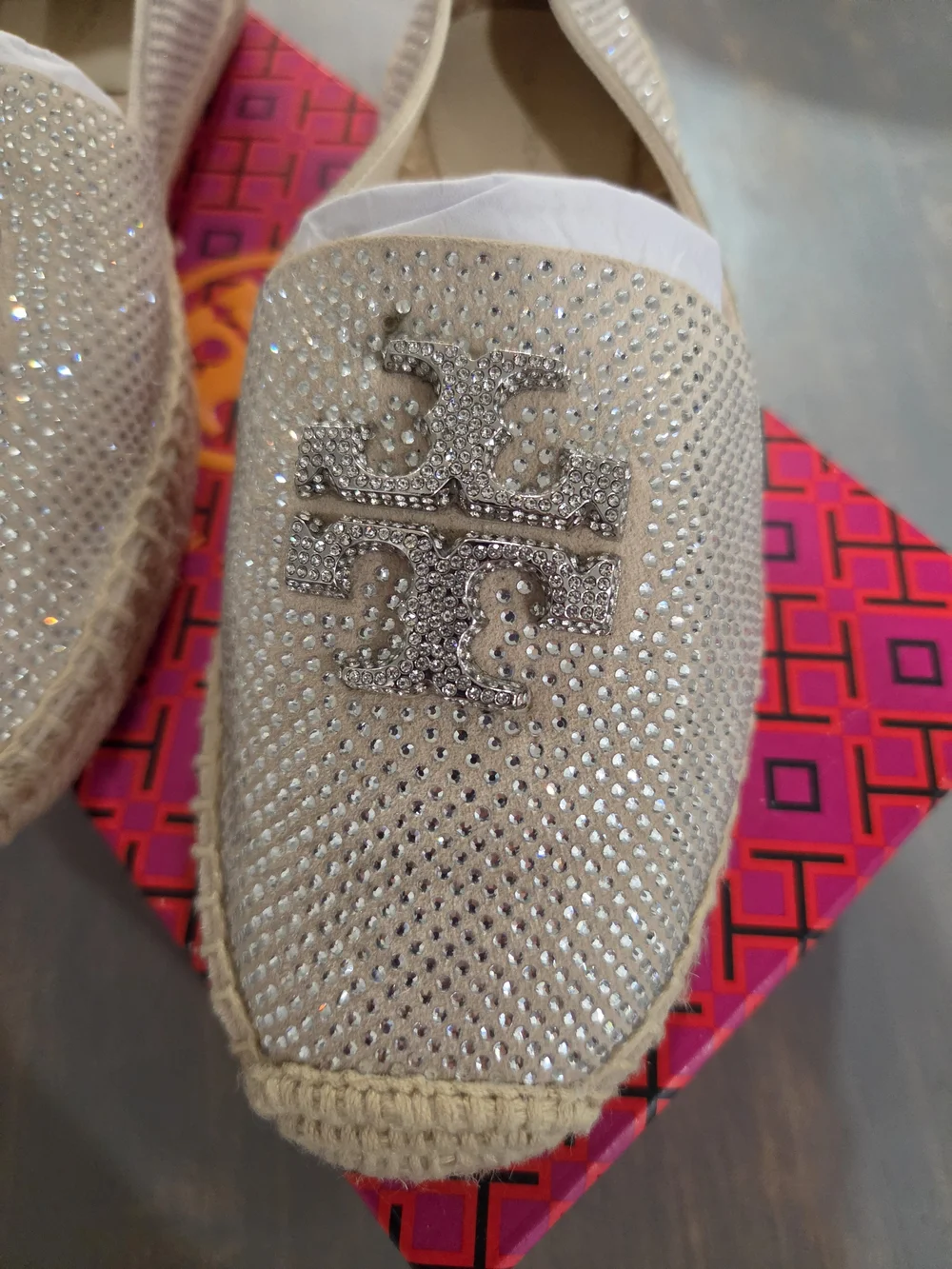Women's Crystal-Embellished Espadrille Slip-On — Ivory